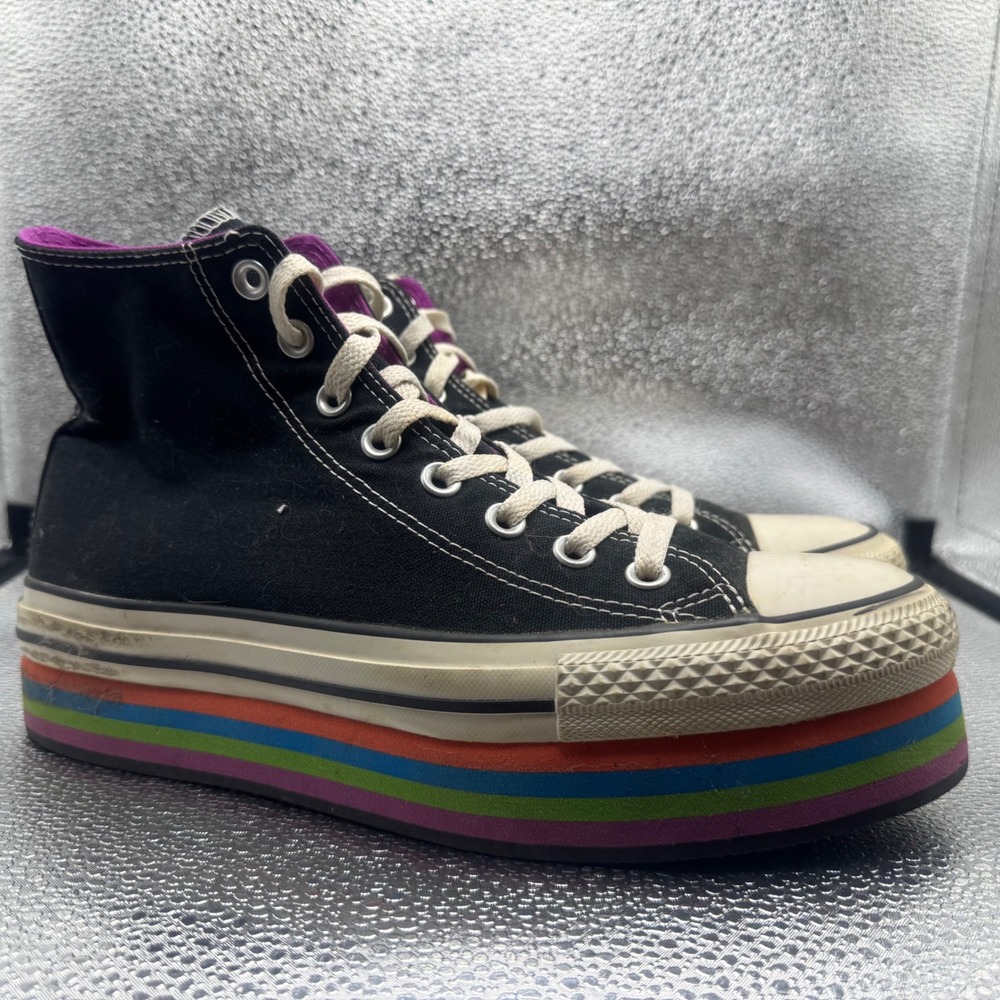 Size 9.5 Converse Platform Sneakers Womens Black Good Rainbow Stacked 540268C